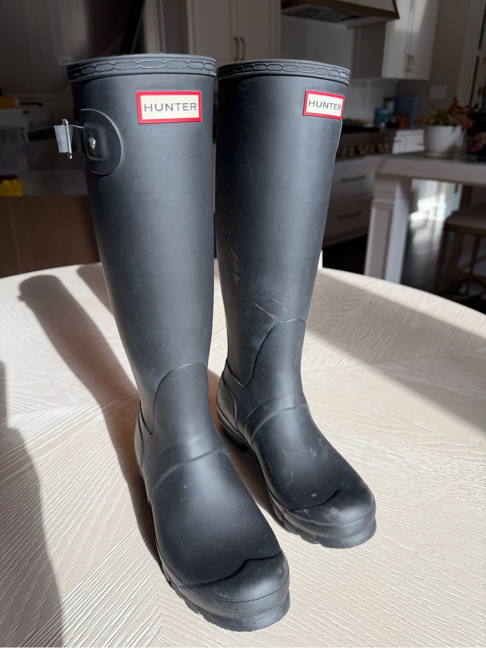 Hunter Matte Black Knee-High Rain Boots with Red Logo
